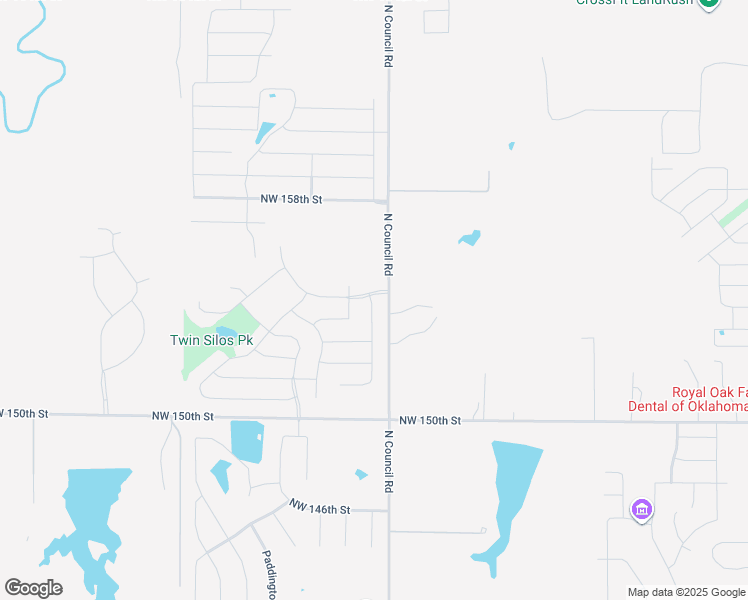 map of restaurants, bars, coffee shops, grocery stores, and more near 15101-16499 North Council Road in Edmond