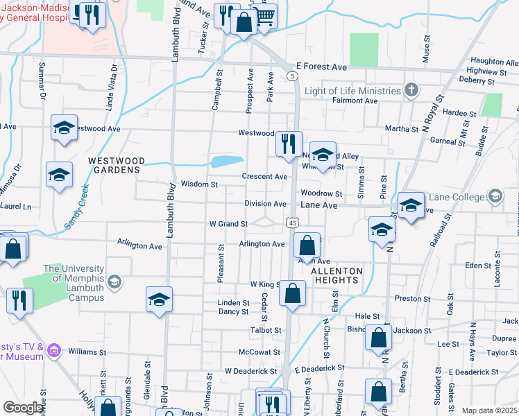 map of restaurants, bars, coffee shops, grocery stores, and more near 208 Division Avenue in Jackson