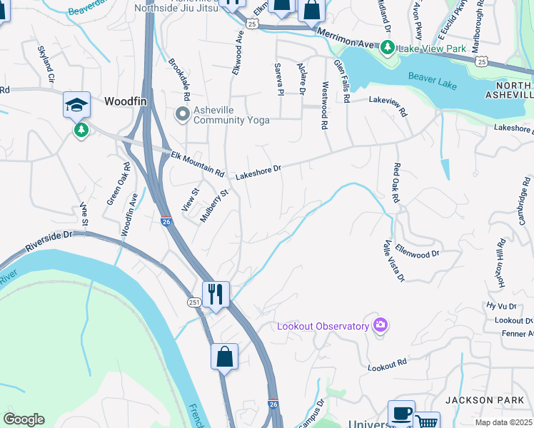 map of restaurants, bars, coffee shops, grocery stores, and more near 26 Hickory Street in Asheville