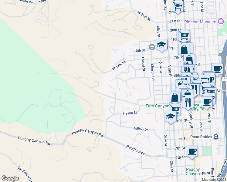 map of restaurants, bars, coffee shops, grocery stores, and more near 1201 Merry Hill Road in Paso Robles