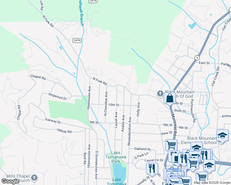 map of restaurants, bars, coffee shops, grocery stores, and more near 817 Laurel Avenue in Black Mountain