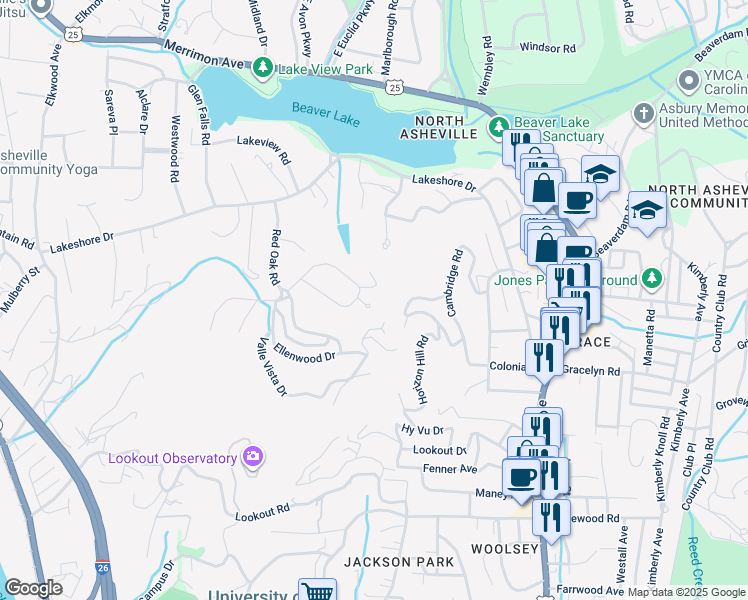 map of restaurants, bars, coffee shops, grocery stores, and more near 4 Greenleaf Circle Extension in Asheville