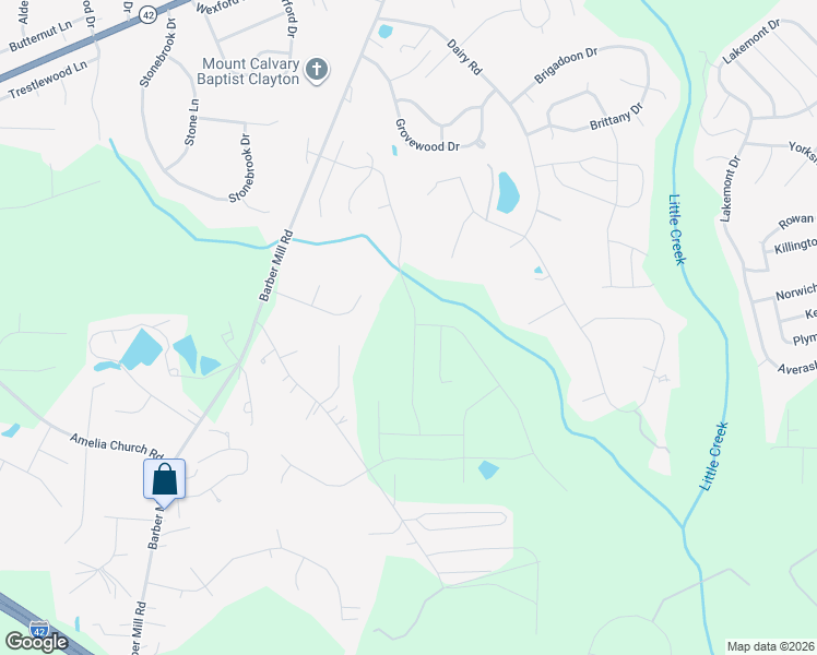 map of restaurants, bars, coffee shops, grocery stores, and more near 501 Hunter Way in Clayton