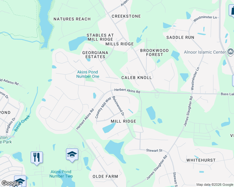 map of restaurants, bars, coffee shops, grocery stores, and more near 305 Country Mill Way in Fuquay-Varina