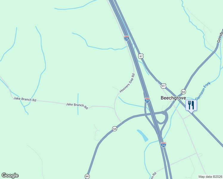map of restaurants, bars, coffee shops, grocery stores, and more near 155 Hoovers Gap Road in Beechgrove