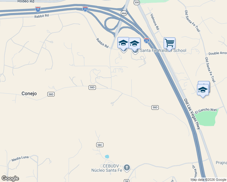 map of restaurants, bars, coffee shops, grocery stores, and more near 4 Old Agua Fria Road East in Santa Fe