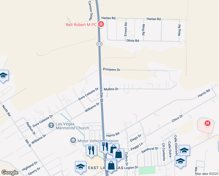 map of restaurants, bars, coffee shops, grocery stores, and more near 9 Mullins Drive in Las Vegas