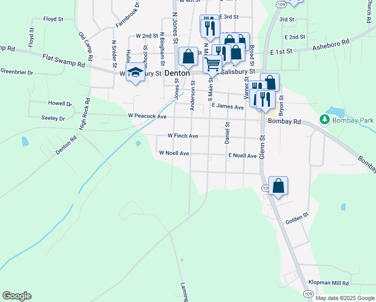 map of restaurants, bars, coffee shops, grocery stores, and more near 92 West Noell Avenue in Denton