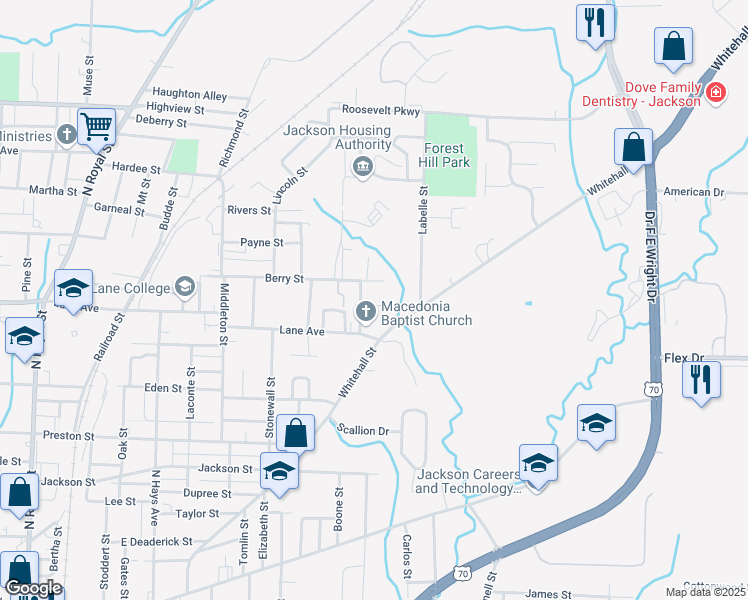map of restaurants, bars, coffee shops, grocery stores, and more near 118 Glass Street in Jackson