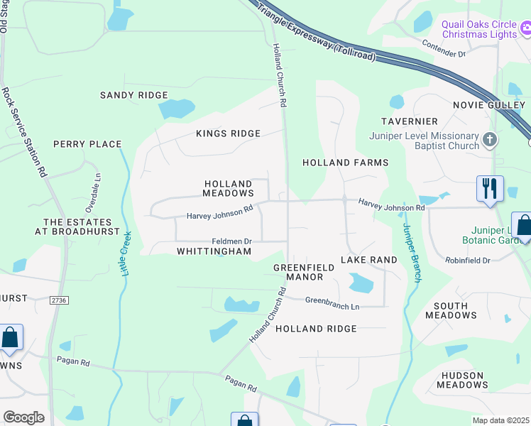 map of restaurants, bars, coffee shops, grocery stores, and more near 5605 Cardinal Landing Drive in Raleigh