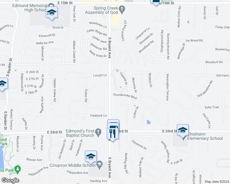 map of restaurants, bars, coffee shops, grocery stores, and more near 1508 Inwood Circle in Edmond
