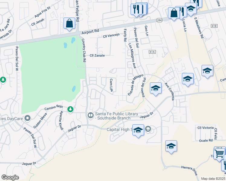 map of restaurants, bars, coffee shops, grocery stores, and more near 4333 Camino Lila in Santa Fe