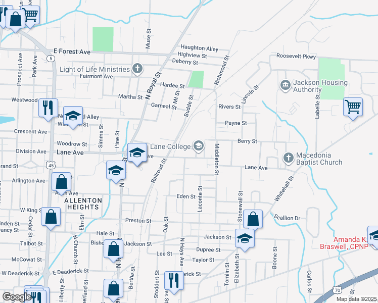 map of restaurants, bars, coffee shops, grocery stores, and more near 545 Lane Avenue in Jackson