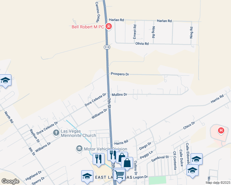 map of restaurants, bars, coffee shops, grocery stores, and more near 9 Mullins Drive in Las Vegas