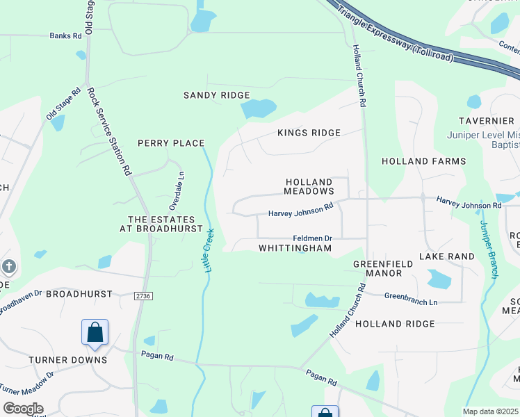 map of restaurants, bars, coffee shops, grocery stores, and more near 1512 Harvey Johnson Road in Raleigh
