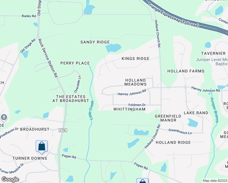 map of restaurants, bars, coffee shops, grocery stores, and more near 1512 Harvey Johnson Road in Raleigh