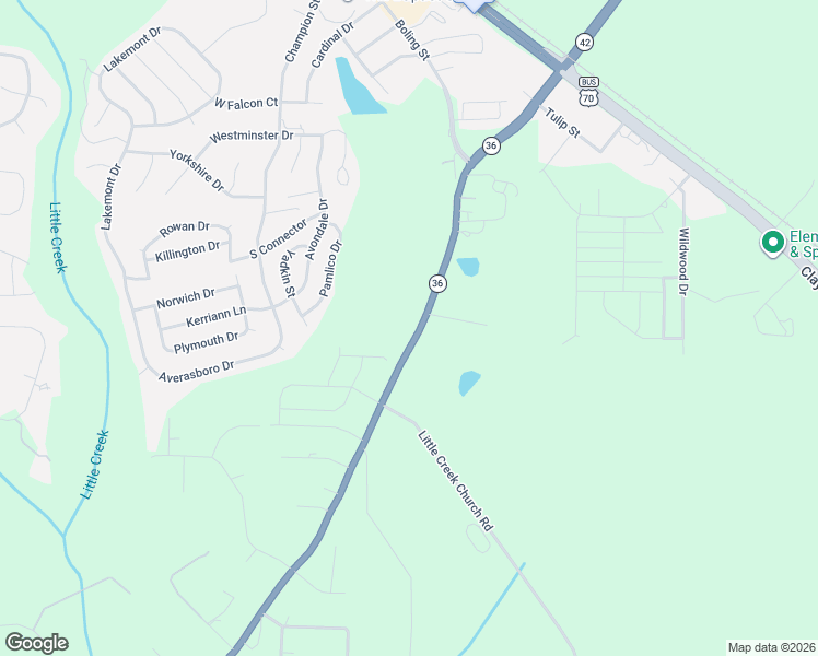 map of restaurants, bars, coffee shops, grocery stores, and more near 5887 Little Creek Church Road in Clayton