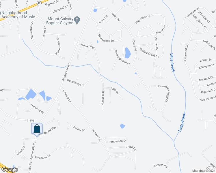 map of restaurants, bars, coffee shops, grocery stores, and more near 103 Lynn Drive in Clayton