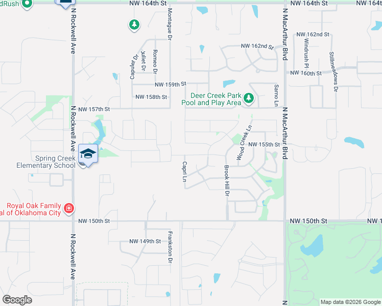 map of restaurants, bars, coffee shops, grocery stores, and more near 6405 Northwest 154th Terrace in Edmond