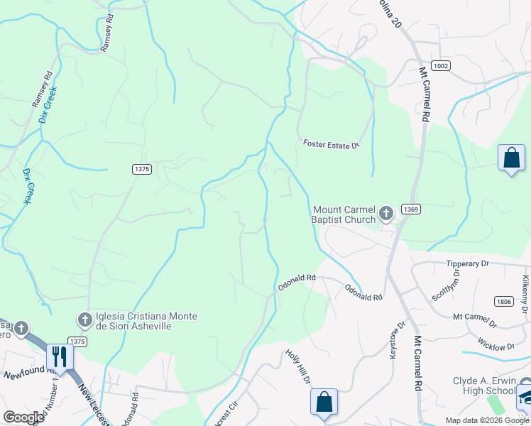 map of restaurants, bars, coffee shops, grocery stores, and more near 53 Beck Drive in Asheville