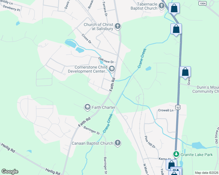 map of restaurants, bars, coffee shops, grocery stores, and more near 1429 Faith Road in Salisbury