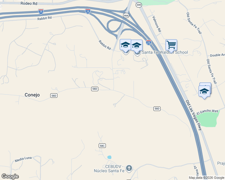 map of restaurants, bars, coffee shops, grocery stores, and more near 4 Old Agua Fria Road East in Santa Fe