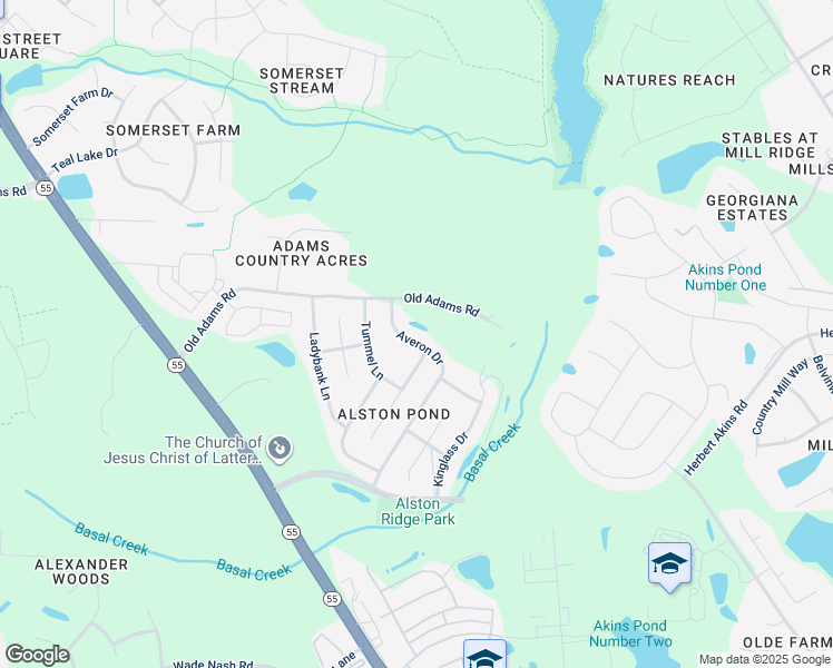 map of restaurants, bars, coffee shops, grocery stores, and more near 2648 Averon Drive in Holly Springs