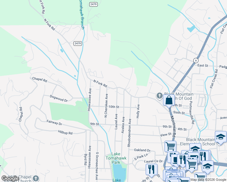 map of restaurants, bars, coffee shops, grocery stores, and more near 817 Laurel Avenue in Black Mountain