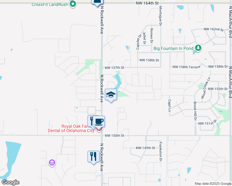 map of restaurants, bars, coffee shops, grocery stores, and more near 7000 NW 155th Ter in Edmond