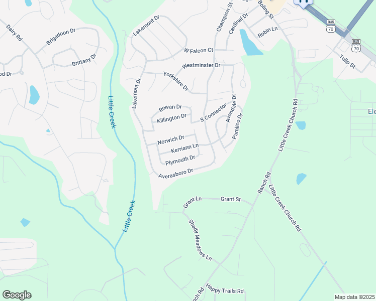 map of restaurants, bars, coffee shops, grocery stores, and more near 411 Kerriann Lane in Clayton