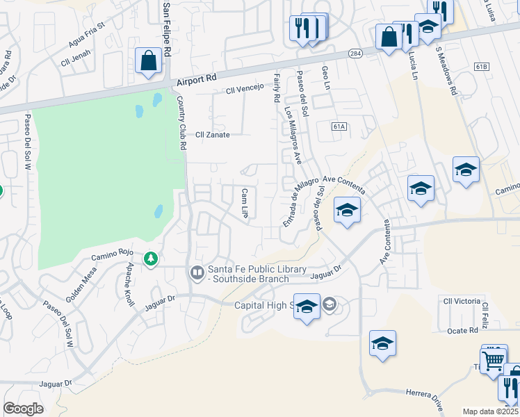 map of restaurants, bars, coffee shops, grocery stores, and more near 4213 Vuelta Colorada in Santa Fe