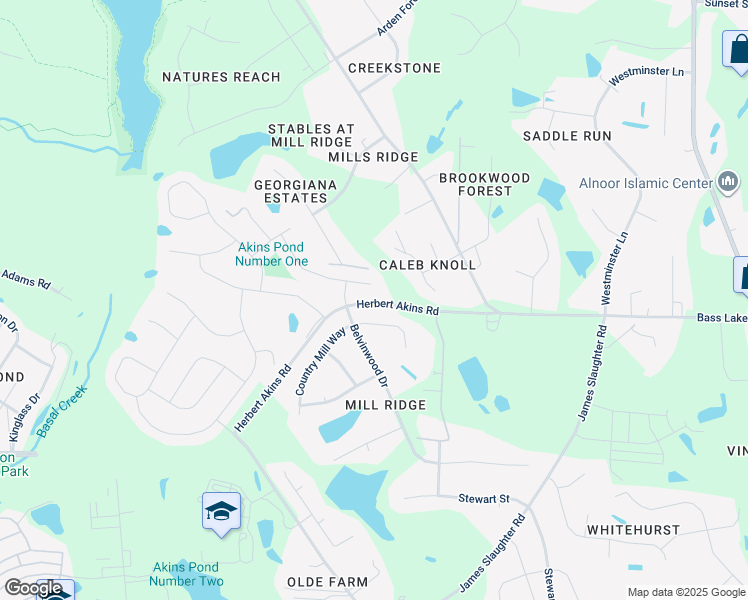 map of restaurants, bars, coffee shops, grocery stores, and more near 2565 Herbert Akins Road in Fuquay-Varina