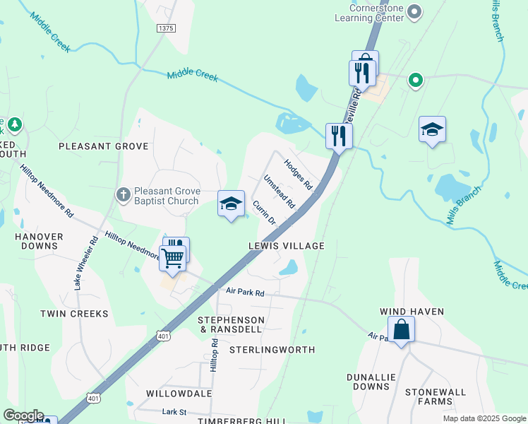 map of restaurants, bars, coffee shops, grocery stores, and more near 8513 Currin Drive in Fuquay Varina