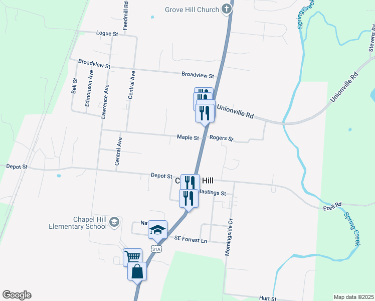 map of restaurants, bars, coffee shops, grocery stores, and more near 123 North Horton Parkway in Chapel Hill