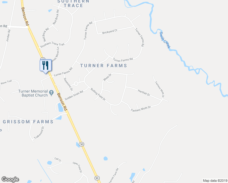 map of restaurants, bars, coffee shops, grocery stores, and more near 5404 Quetzel Court in Garner