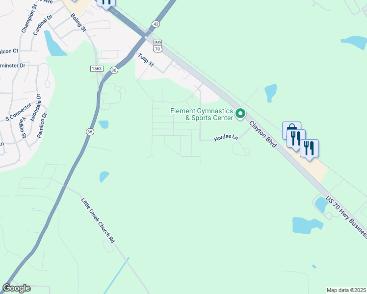 map of restaurants, bars, coffee shops, grocery stores, and more near in Clayton