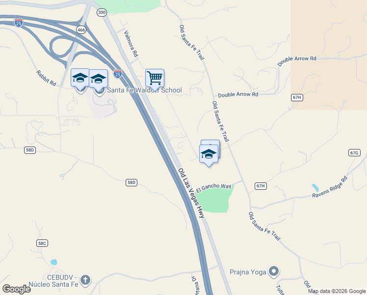 map of restaurants, bars, coffee shops, grocery stores, and more near 86 Old Las Vegas Highway in Santa Fe
