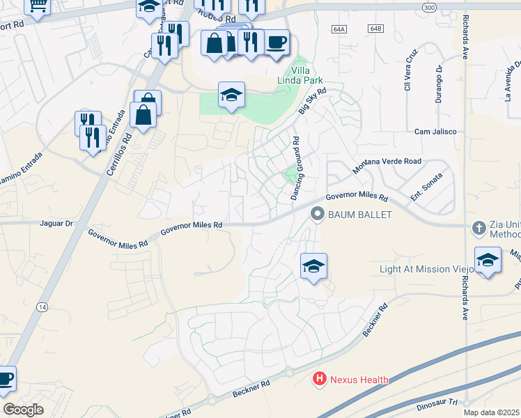 map of restaurants, bars, coffee shops, grocery stores, and more near 4250 River Song Lane in Santa Fe