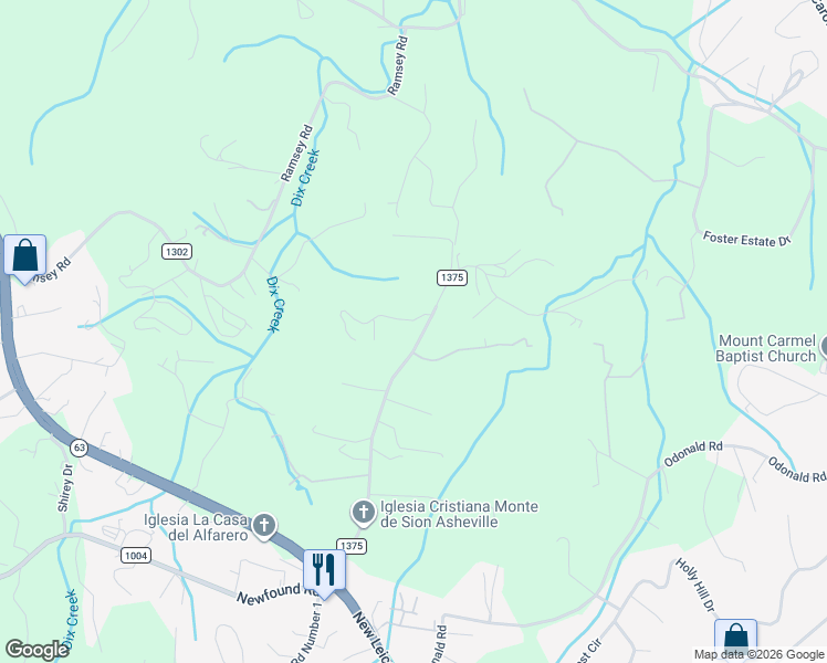 map of restaurants, bars, coffee shops, grocery stores, and more near 124 Dix Creek Chapel Road in Asheville