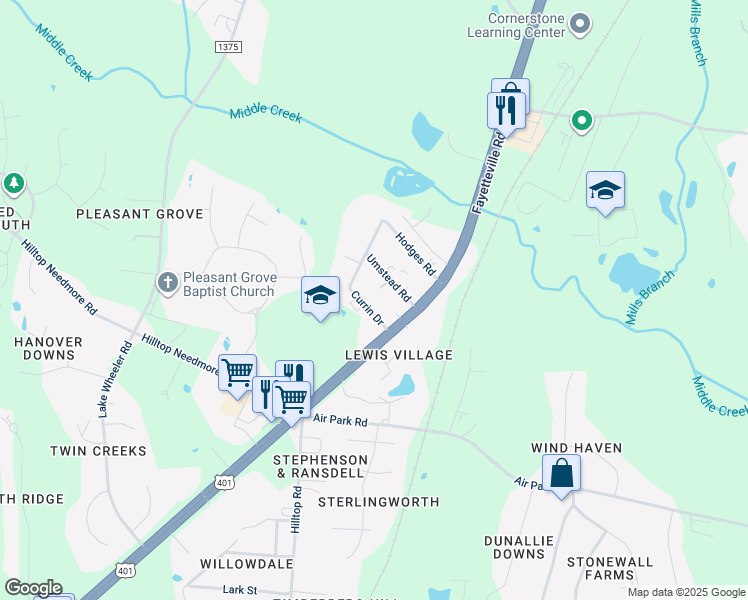 map of restaurants, bars, coffee shops, grocery stores, and more near 8513 Currin Drive in Fuquay Varina