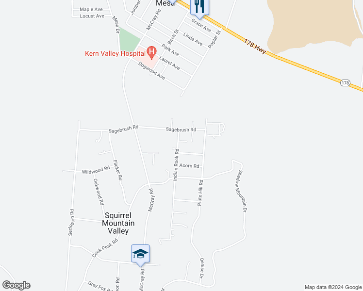 map of restaurants, bars, coffee shops, grocery stores, and more near 3812 Indian Rock Road in Lake Isabella