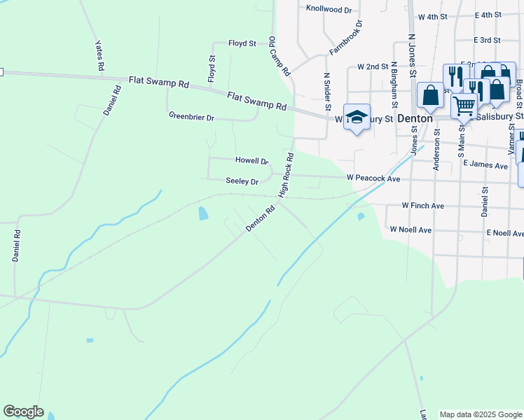 map of restaurants, bars, coffee shops, grocery stores, and more near 466 Denton Road in Denton