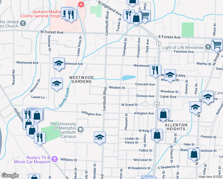 map of restaurants, bars, coffee shops, grocery stores, and more near 424 Wisdom Street in Jackson