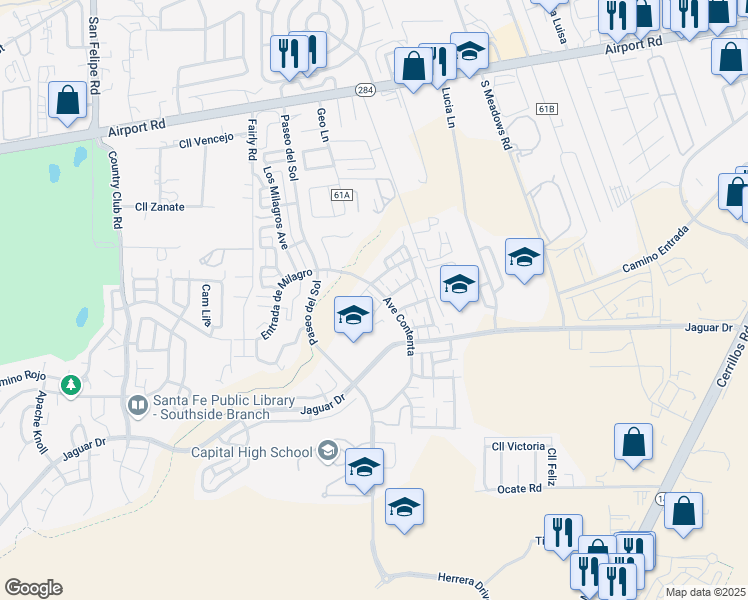 map of restaurants, bars, coffee shops, grocery stores, and more near 6109 Monte Azul Place in Santa Fe