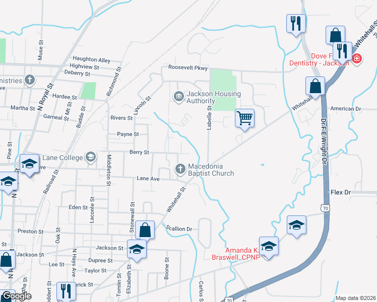 map of restaurants, bars, coffee shops, grocery stores, and more near 547 Berry Street in Jackson