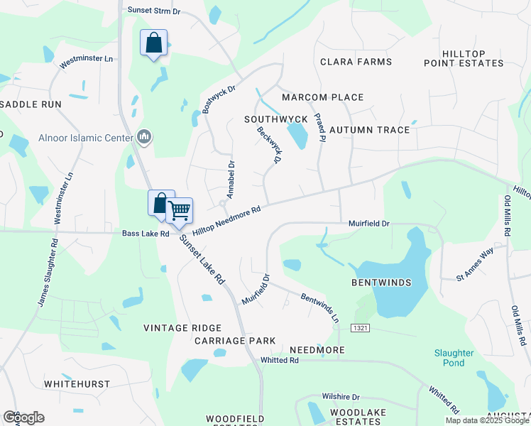 map of restaurants, bars, coffee shops, grocery stores, and more near 5705 Hilltop Needmore Road in Fuquay-Varina