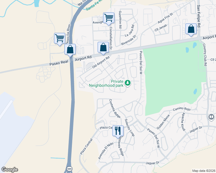 map of restaurants, bars, coffee shops, grocery stores, and more near 4200 Arapahoe Road in Santa Fe