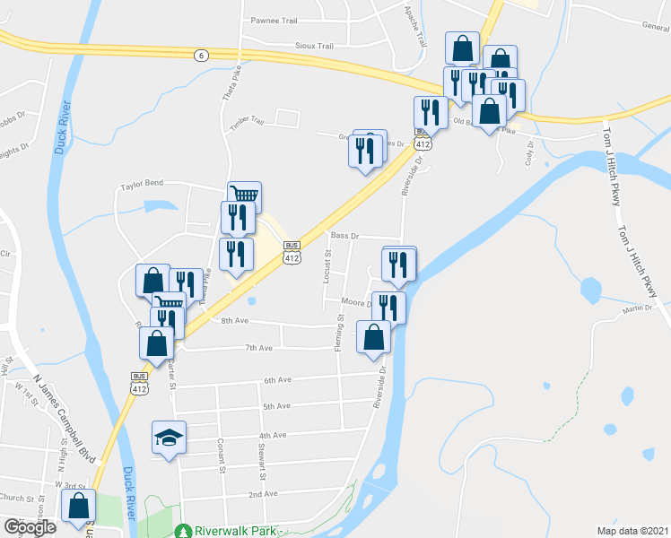 map of restaurants, bars, coffee shops, grocery stores, and more near 315 Morgan Street in Columbia