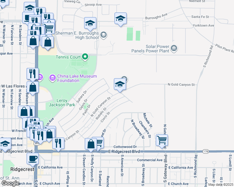 map of restaurants, bars, coffee shops, grocery stores, and more near 600 North Gold Canyon Street in Ridgecrest