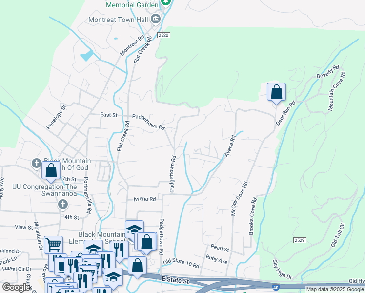 map of restaurants, bars, coffee shops, grocery stores, and more near 516 Brandon Road in Black Mountain